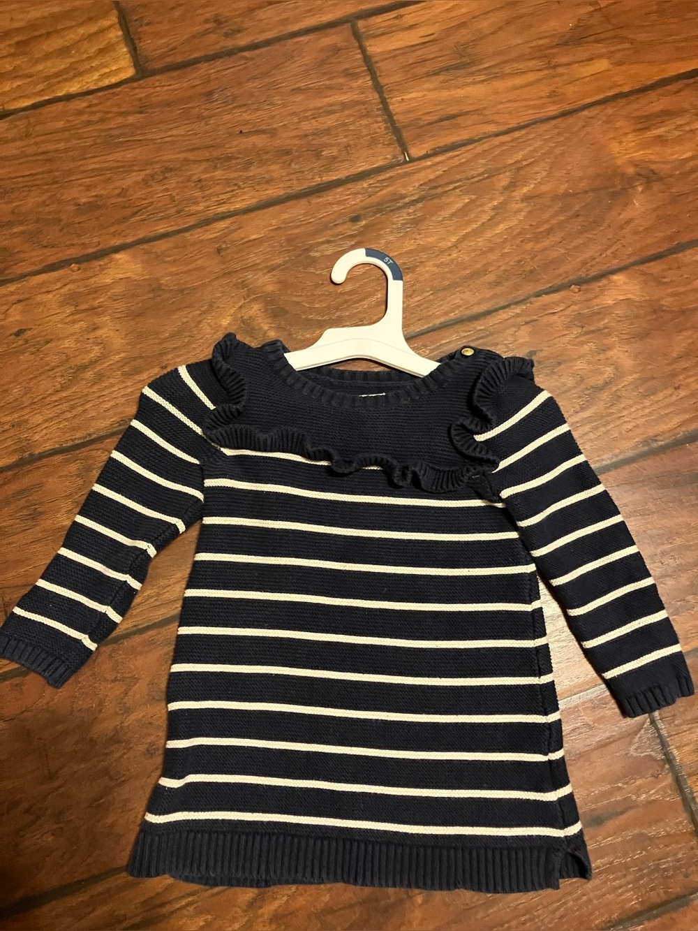 GAP Navy & Cream Ruffle Stripe Sweater Dress/ tunic